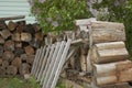 Woodpile. countryside neatly stacked firewood for home and bath