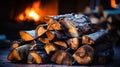 Woodpile by the Fireplace - Generative AI Royalty Free Stock Photo