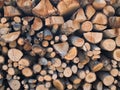 Woodpile lies in a heap, chopped for burning in a furnace. Finely chopped and stacked firewood, background. Laid dry firewood, Royalty Free Stock Photo