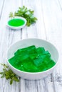 Woodruff Jello on wood Royalty Free Stock Photo