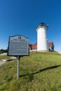 Nobska Lighthouse on Cape Cod with a descriptive sign Royalty Free Stock Photo