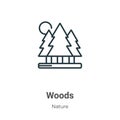 Woods outline vector icon. Thin line black woods icon, flat vector simple element illustration from editable nature concept