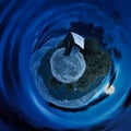 Woodshed on little planet spherical panorama Royalty Free Stock Photo