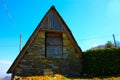 Woodshed in the mountains or storage room built in logs to store things