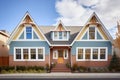 woodshingle facade with bay windows and gables Royalty Free Stock Photo