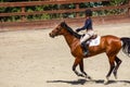 Woodside, CA / USA, June 2016 - Young girl horse riding training, Wunderlich County Park, San Francisco bay, California