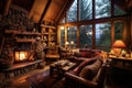 Woodsy Cabin home interior. Generate AI