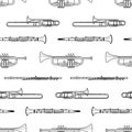 Woodwind instruments hand drawn outline seamless pattern