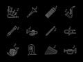 Woodwind music white line icons set