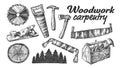 Woodwork Carpentry Collection Equipment Set Vector