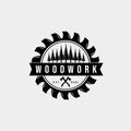Woodwork carpentry company vintage badge logo template vector illustration design. simple hipster carpenter, joinery, sawmill Royalty Free Stock Photo