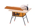 Woodwork tool. Circular saw machine, carpenters table for carpentry, joinery. Electric cutting disc for wood work