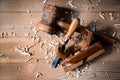 Woodwork tools on table. Royalty Free Stock Photo