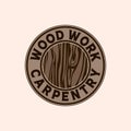 Woodwork Vector Illustration Logo Design. Woodwork Logo Template for Wood Master, Sawmill and Carpentry Service. Wood Slice Logo Royalty Free Stock Photo