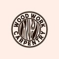 Woodwork Vector Illustration Logo Design. Woodwork Logo Template for Wood Master, Sawmill and Carpentry Service. Wood Ax Logo Royalty Free Stock Photo