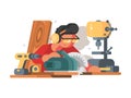 Woodworker man at workplace