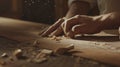 A woodworker using precise measurements and tools to shape the wood into a table his skilled hands ensuring every piece Royalty Free Stock Photo
