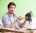 Woodworker working in his workshop Royalty Free Stock Photo