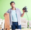 Woodworker working in his workshop Royalty Free Stock Photo