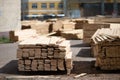 Sawn boards in a wood processing plant