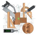 And woodworking, emphasizing measurement, cutting, and joint Royalty Free Stock Photo