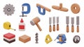 Woodworking tools and materials collection Royalty Free Stock Photo