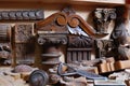 Woodworking tools with the wooden ornaments