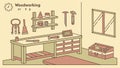 Woodworking tools and workbench, carpentry craft, DIY projects vector design Generative AI Royalty Free Stock Photo