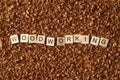 Woodworking word writen with letters on a wood chips