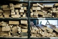 Workshop of carpenters with different types of plank. Royalty Free Stock Photo