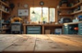 Woodworking workshop setup. Interior garage, diy projects with workbench. Carpenter shop with tools. DIY hobby, home improvement, Royalty Free Stock Photo
