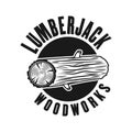 Woodworks, lumberjack vector emblem with tree log