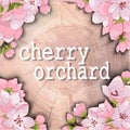 Woody background with pink Apple and cherry blossoms