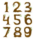 Woody Numbers Arranged from Branching Tree Stem and Green Leaves Vector Set Royalty Free Stock Photo