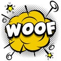 woof Comic bright template with speech bubbles on colorful frames