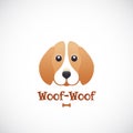 Woof-Woof Vector Sign Emblem or Logo Template. Cute Beagle Dog Face in Flat Style Concept. Good for Pets Care Programs