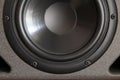 Woofer or bass cone of a high end hi-fi speaker cabinet Royalty Free Stock Photo