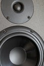 Woofer or bass cone, and tweeter of a high end hi-fi speaker cab Royalty Free Stock Photo