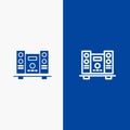 Woofer, Loud, Speaker, Music Line and Glyph Solid icon Blue banner