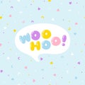 Woohoo - bubble lettering short slogan quote in cute retro graffiti style. Hand drawn letters with highlights. Comic Royalty Free Stock Photo