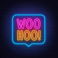Woohoo neon neon sign in the speech bubble on brick wall background Royalty Free Stock Photo