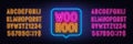 Woohoo neon sign in the speech bubble on brick wall background. Royalty Free Stock Photo