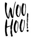 Woohoo Sticker for social media post. Ink brush pen hand drawn phrase lettering design. Bubble pop art comic doodle