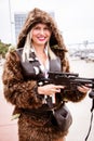 Wookie girl with gun Royalty Free Stock Photo