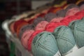 Wool balls in store showroom Royalty Free Stock Photo