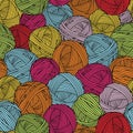 Wool balls, yarn skeins. Seamless pattern. Colorful background. Royalty Free Stock Photo