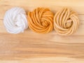 Wool bun samples colored by henna and henna and amalaki mix Royalty Free Stock Photo