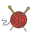 Wool clew with knitting needles color icon