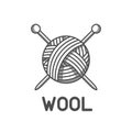 Wool emblem with with ball of yarn and knitting needles. Label for hand made, knitting or tailor shop