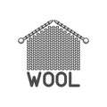 Wool emblem with knitted fabric and needles. Label for hand made, knitting or tailor shop